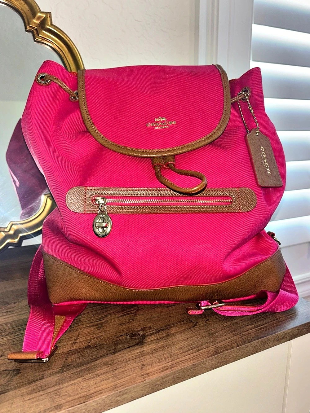 Coach The Summer I Turned Pretty Turnlock Backpack Pink & Brown